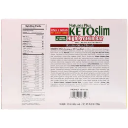 Nature's Plus, KETOslim, батончик с высоким содержанием протеина, шоколад и миндаль, 12 батончиков по 2,1 унции (60 г) каждый