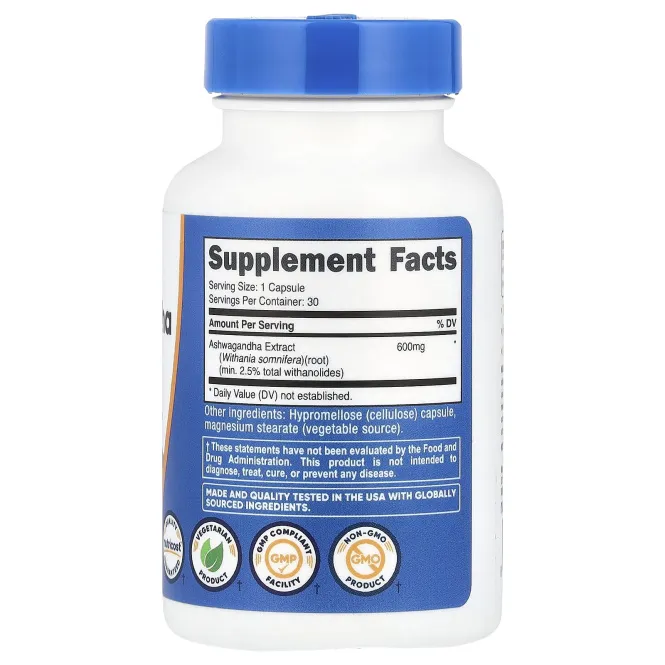 Nutricost, Экстракт корня ашваганды, 600 мг, 30 капсул