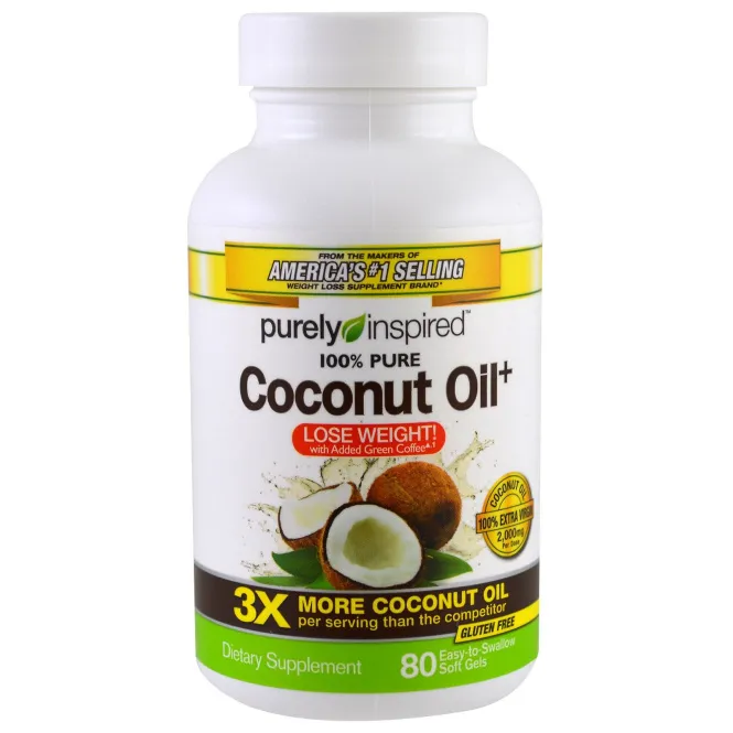 Purely Inspired, Кокосовое масло+, 80 легко проглатываемых мягких желатиновых конфет