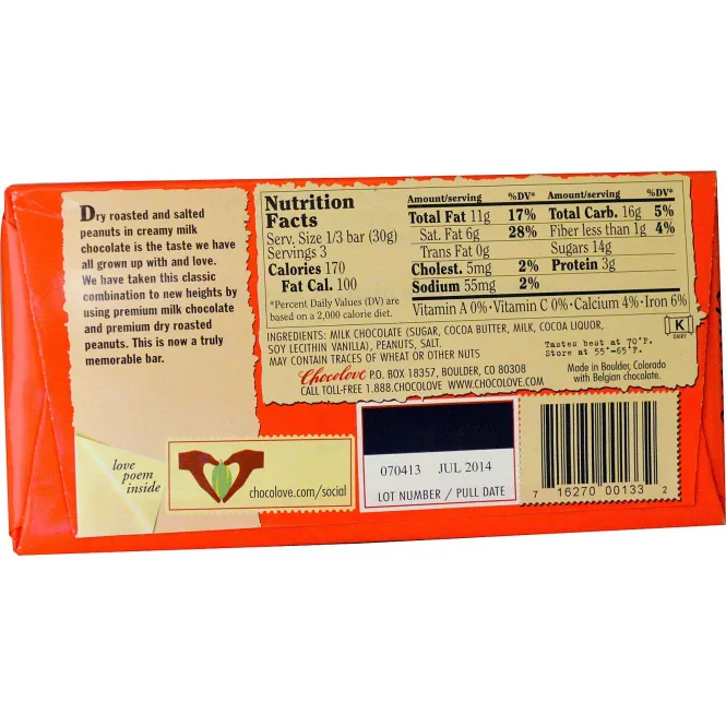 Chocolove, Соленый арахис в молочном шоколаде, 3.2 унции (90 г)