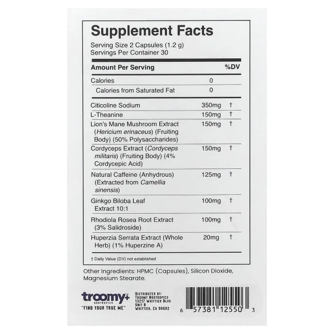 Troomy Nootropics, сила мозга, 60 капсул