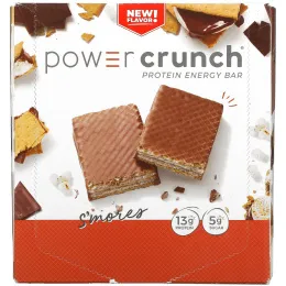 BNRG, Power Crunch, протеиновый энергетический батончик, со вкусом зефира, крекера и шоколада, 12 батончиков, 40 г (1,4 унции) каждый