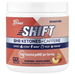 Real Ketones, Shift, смесь кетонов BHB и кофеина в порошке, со вкусом персика, 225 г (7,9 унции)