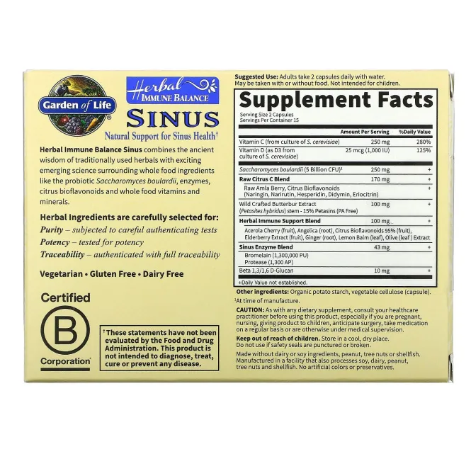 Garden of Life, Herbal Immune Balance, Sinus, 30 Vegetarian Capsules