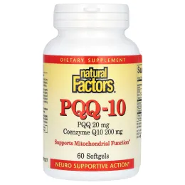 Natural Factors, PQQ-10, пирролохинолинхинон 20 мг, коэнзим Q10 200 мг, 60 капсул