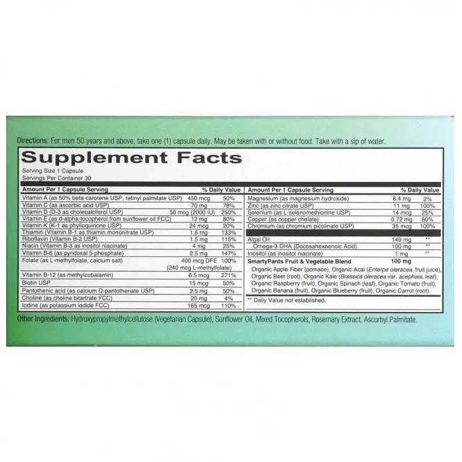 SmartyPants, Mens 50+ Multi, 30 Vegetarian Capsules