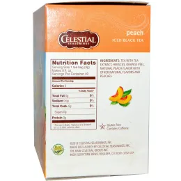 Celestial Seasonings,  Черный холодный чай, персик, 40 пакетиков, 3,6 унции (102 г)
