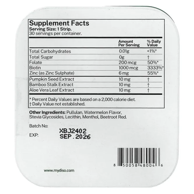 Diso, Derma, тропический арбуз, 30 полосок для полости рта