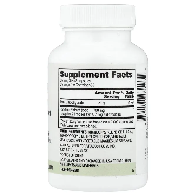 Vitacost, Everyday, экстракт родиолы розовой, 60 капсул (350 мг в капсуле)