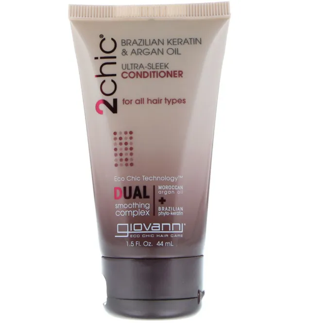 Giovanni, 2chic, ультра-гладкий кондиционер для всех типов волос, бразильский кератин и аргановое масло, 44 мл