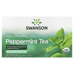 Swanson, 100% органический чай с перечной мятой, без кофеина, 20 чайных пакетиков, 30 г (1,05 унции)