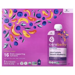Cerebelly, смузи, органическое пюре без молочных продуктов, для детей от 6 месяцев, батат, банан и голубика, 6 паучей по 113 г (4 унции)