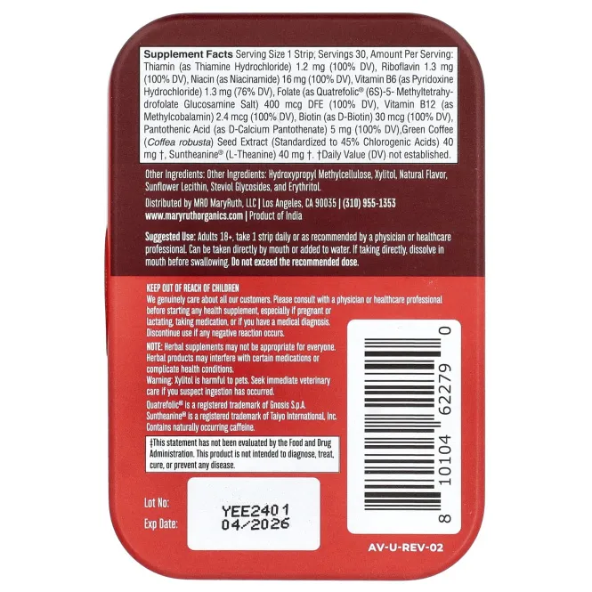 MaryRuth's, Полоски для растворения энергии, клубника`` 30 полосок