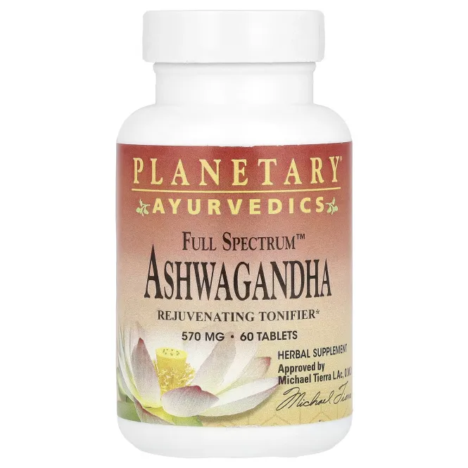 Planetary Herbals, Аюрведическое средство, Ашваганда полного спектра, 570 мг, 60 таблеток