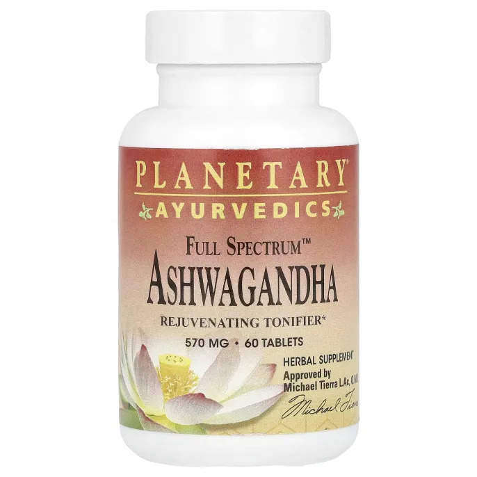 Planetary Herbals, Аюрведическое средство, Ашваганда полного спектра, 570 мг, 60 таблеток