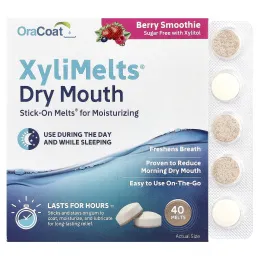 OraCoat, XyliMelts®, средство от сухости во рту, ягодный смузи, 40 таблеток