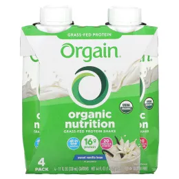 Orgain, Organic Nutrition, протеиновый коктейль из молока коров травяного откорма, со вкусом сладкой ванили, 4 пакетика по 330 мл (11 жидк. унций)