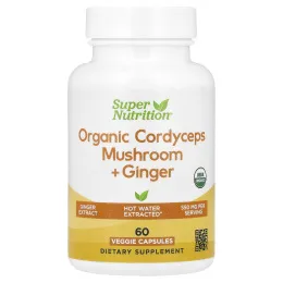 Super Nutrition, органический гриб кордицепс с имбирём, 60 вегетарианских капсул
