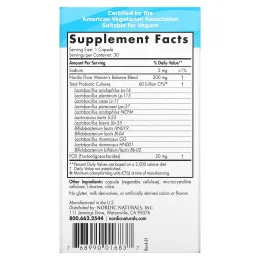 Nordic Naturals, Nordic Flora, пробиотик для женщин, 60 млрд КОЕ, 30 капсул