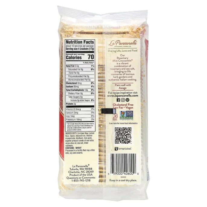 La Panzanella, мини-крекеры Croccantini, розмарин, 170 г (6 унций)