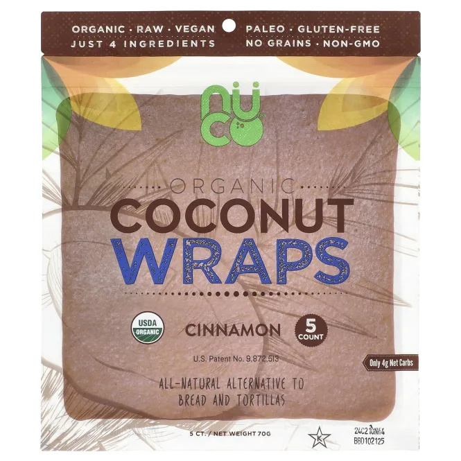 NUCO, Органические кокосовые лепешки, корица, 5 шт. (14 г) каждая