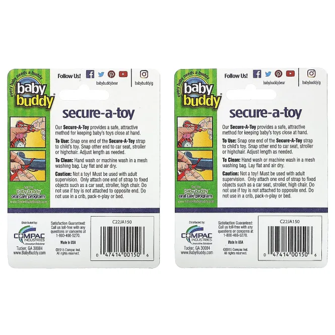 Baby Buddy, Secure-A-Toy, для детей от 4 месяцев, фиолетовый/сиреневый и розовый/серый, 4 полоски