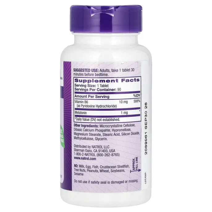 Natrol, Мелатонин, медленное высвобождение, 1 мг, 90 таблеток