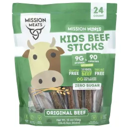 Mission Meats, миссии Минис, детские говяжьи палочки, оригинальная говядина, 24 палочки по 0,5 унции
