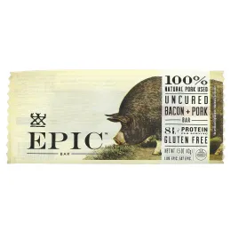 Epic Bar, Незасоленный бекон со свининой, 43 г (1,5 унции)