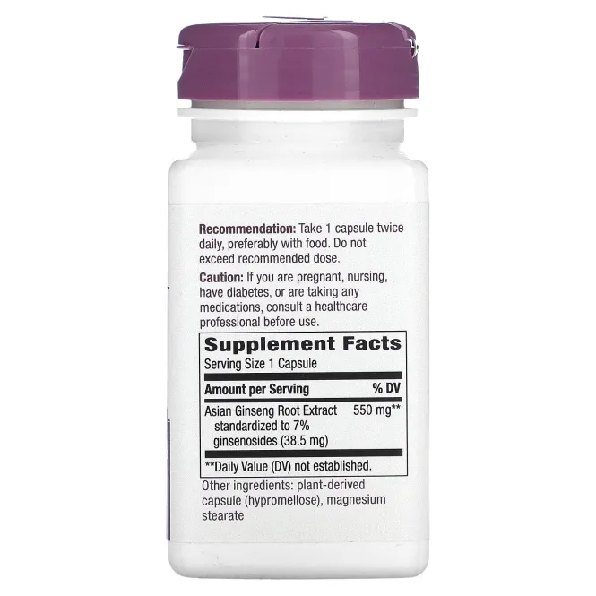 Nature's Way, Азиатский женьшень, стандартизированный, 60 вегетарианских капсул