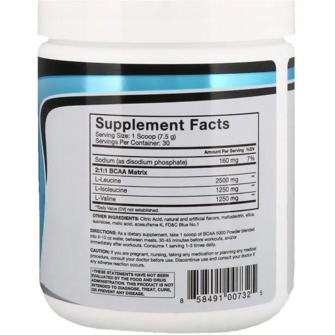 RSP Nutrition, BCAA 5000, Blue Raspberry, 7.94 oz (225g)
