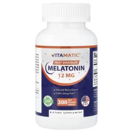 Vitamatic, мелатонин, натуральные ягоды, 12 мг, 300 быстрорастворимых таблеток