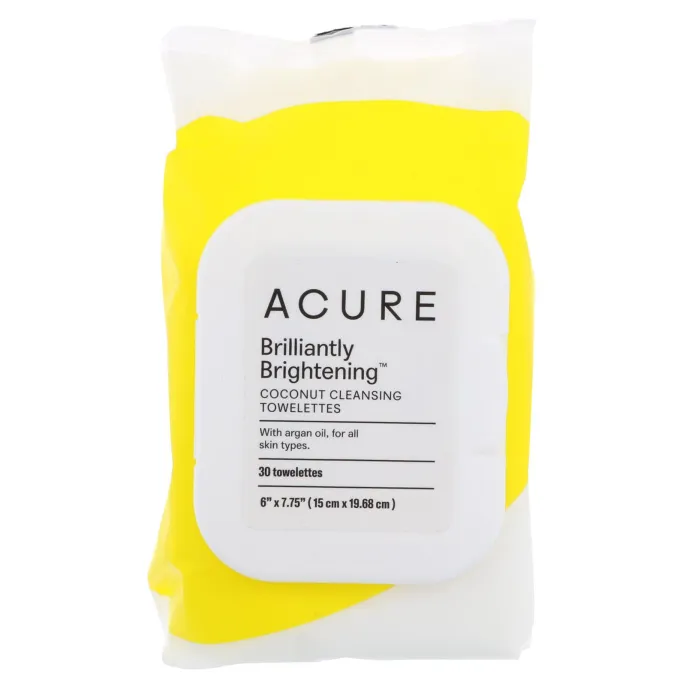 Acure, Сверкающие, кокосовые очищающие салфетки, 30 шт.
