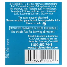 Triple Leaf Tea, горянка крупноцветковая, без кофеина, 20 чайных пакетиков, 38 г (1,34 унции)