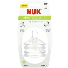 NUK, Simply Natural, Slow Flow Bottle Nipples, 0 + Months, 2 Nipples
