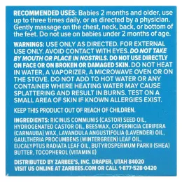 Zarbee's, Для малышей, Успокаивающая мазь для растирания груди с эвкалиптом, лавандой и пчелиным воском, 1,5 унции (42 г)