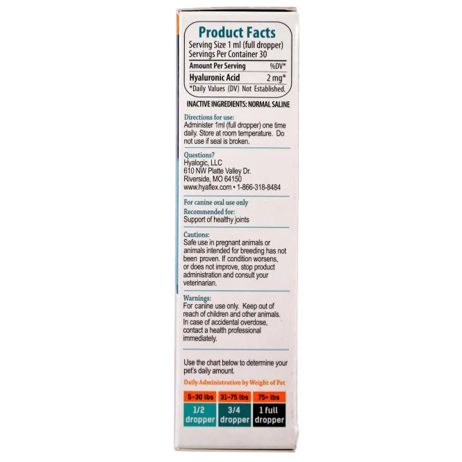 Hyalogic, Гиалуроновая кислота, HyaFlex, для собак, 1 унция (30 мл)