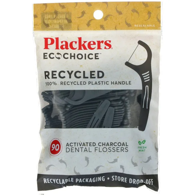 Plackers, EcoChoice, Activated Charcoal Dental Flossers, Fresh Mint, 90 Count