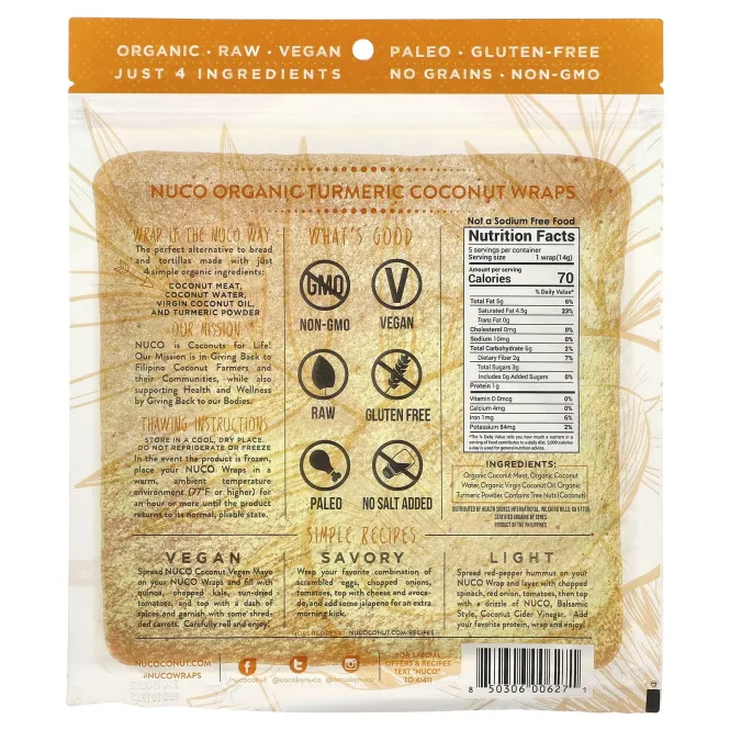 NUCO, органические кокосовые мармеладки, с куркумой, 5 шт., 70 г (2,47 унции)