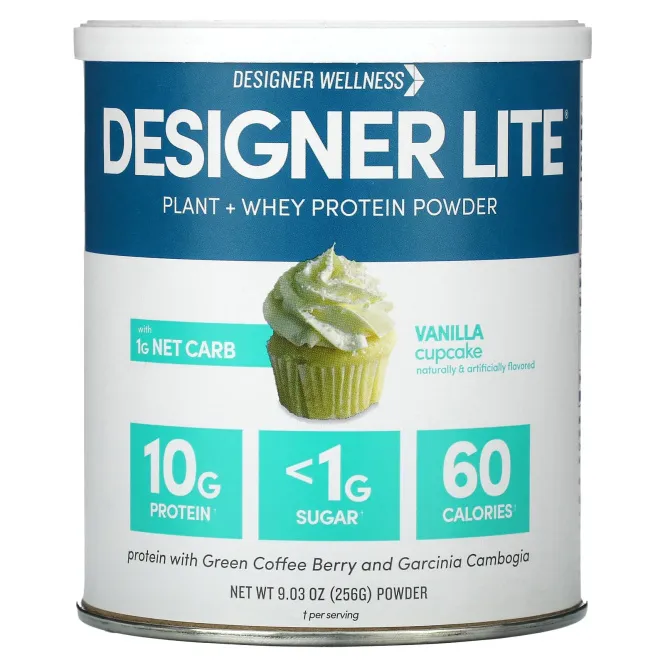 Designer Protein, Lite Protein, низкокалорийный натуральный протеин, ванильный кекс, 9,03 унц. (256 г)