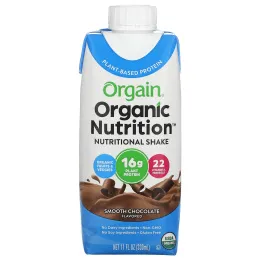 Orgain, Organic Nutrition, питательный коктейль, гладкий шоколад, 4 пакетика по 330 мл (11 жидк. унц.)