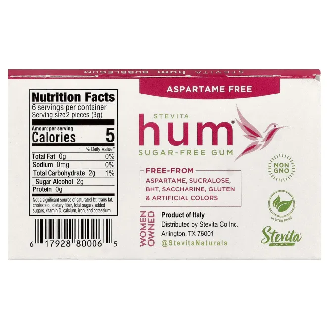Stevita Naturals, Hum®, жевательная резинка без сахара, со вкусом жевательной резинки, 12 шт.