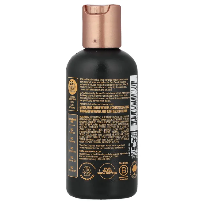 SheaMoisture, успокаивающий и очищающий гель для душа, африканское черное мыло, 89 мл (3 жидк. унции)