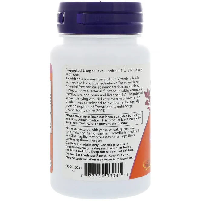 Now Foods, Токотриенолы из красной пальмы, 50 мг, 60 капсул