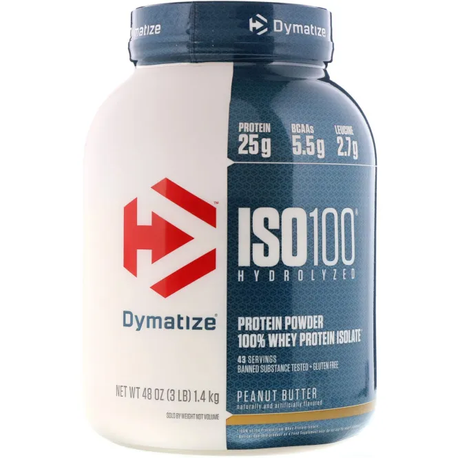 Dymatize Nutrition, ISO 100 гидролизованный, 100% изолят сывороточного протеина, арахисовое масло, 48 унций (1,4 кг)