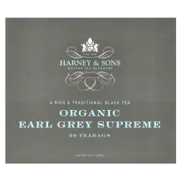 Harney & Sons, Black Tea, органический чай Earl Grey Supreme, 50 чайных пакетиков, 90 г (3,17 унции)