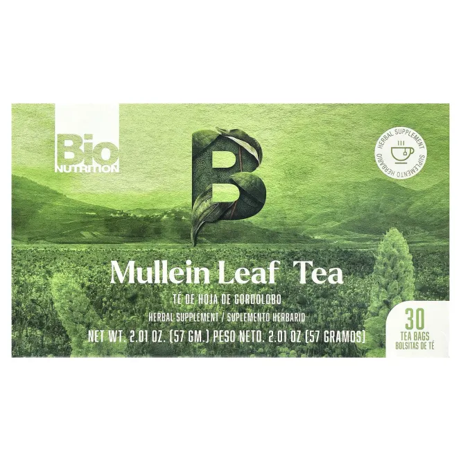 Bio Nutrition, Чай из листьев коровяка, без кофеина, 30 чайных пакетиков, 57 г (2,01 унции)