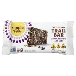 Simple Mills, Батончик с орехами и семенами, темный шоколад с морской солью, 5 батончиков по 45 г (1,58 унции)