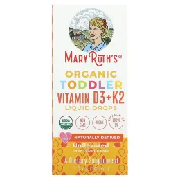 MaryRuth's, Органические жидкие капли с витаминами D3 и K2 для малышей, для детей от 1 до 3 лет, без добавок, 30 мл (1 жидк. унц.)
