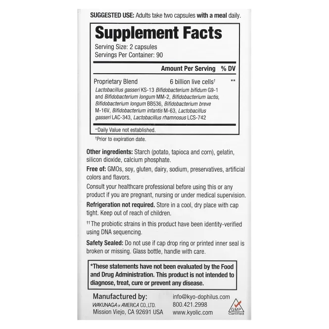 Kyolic, Kyo-Dophilus 9, 180 капсул